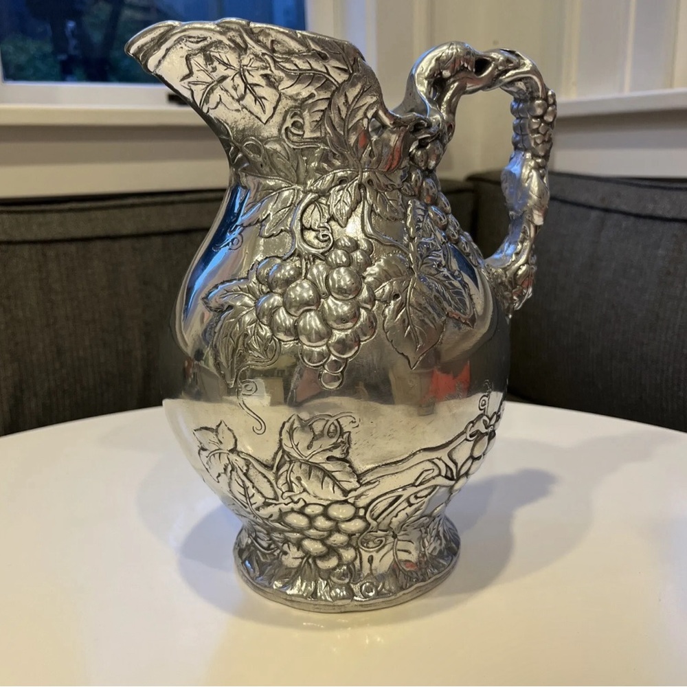 Vintage Arthur Court Aluminum Grape Leaves Theme Pitcher 1996 10"